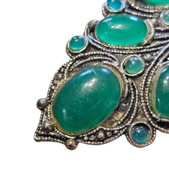 VTG Art Deco Green Leaf Cabochon Dress Clips Silver Tone 1930s 40s? Estate - Picture 5 of 12
